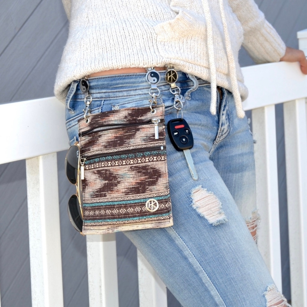 Hip Klips Belt Clip Bali Teal Canvas Zip Top Hands Malibu Sunset Bag Brand New